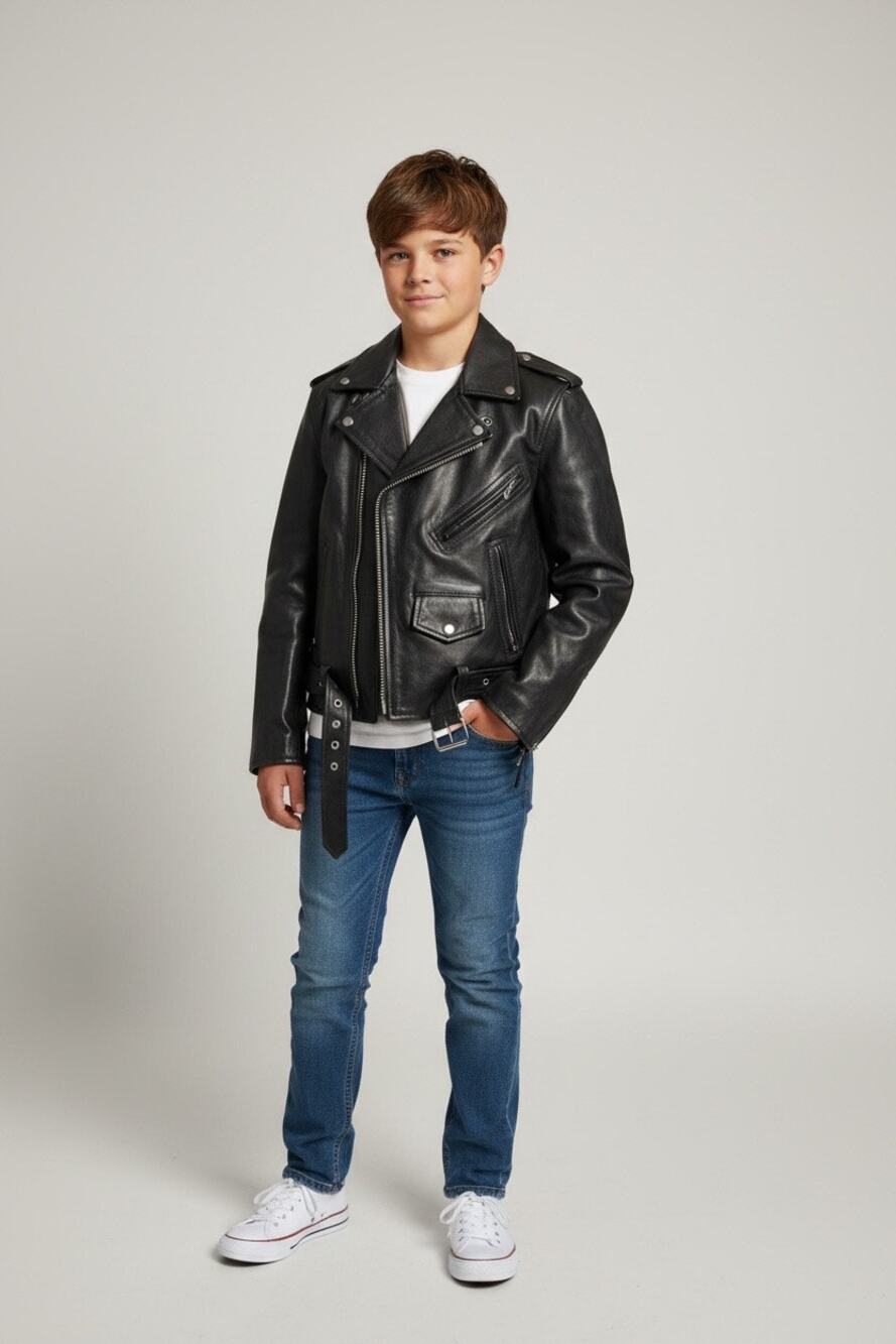 FIRST Genuine Leather Black Motorcycle Jacket Size 36 Youth Boys Mens Small